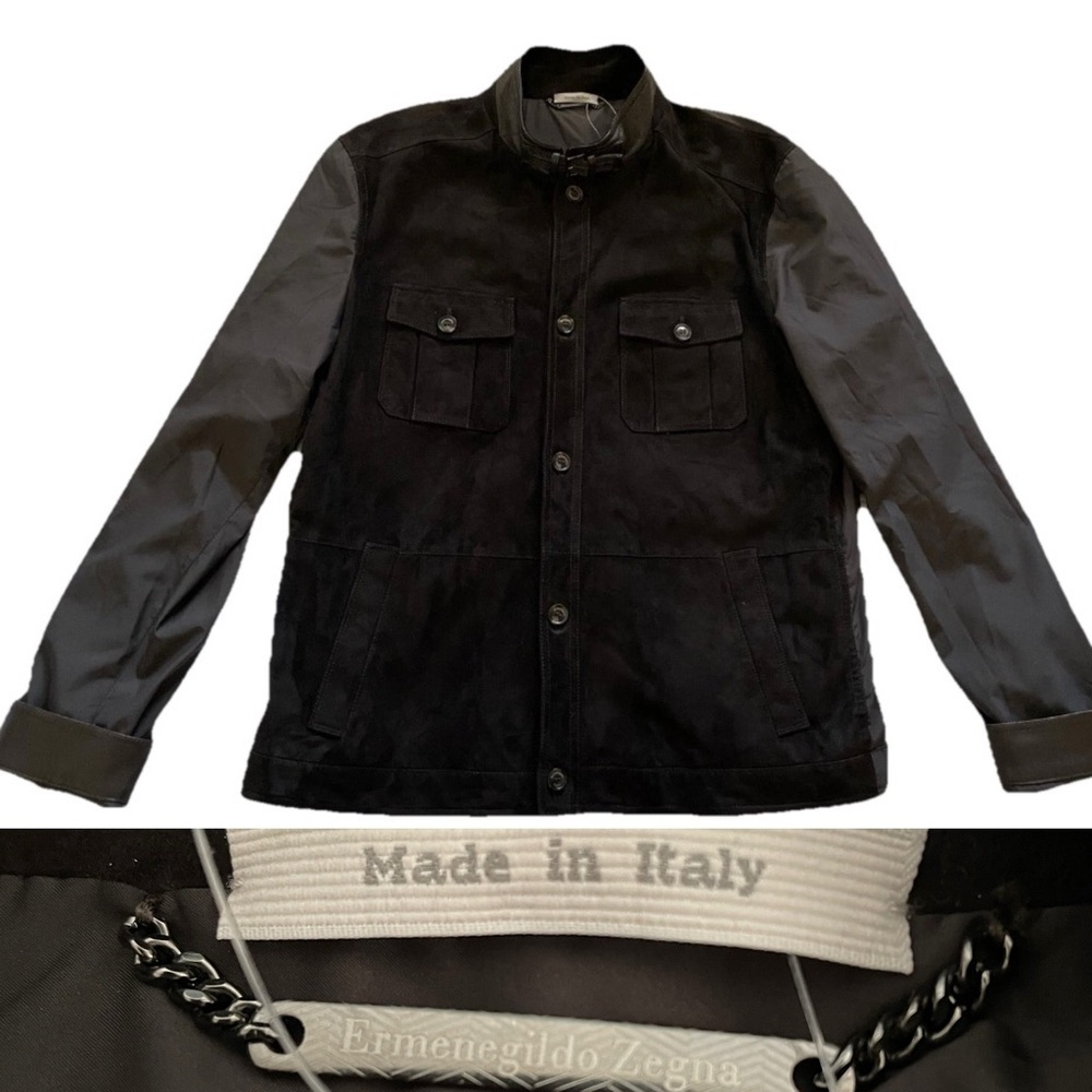ERMENEGILDO ZEGNA Brown SUEDE Leather Trucker JACKET Size 56 XL EUC